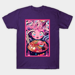 Cute Anime Girl |  Ramen Noodles | Hentaii Chibi Kawaii Design T-Shirt